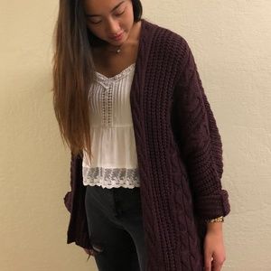 Pacsun LA Hearts Burgundy Knit Sweater Cardigan